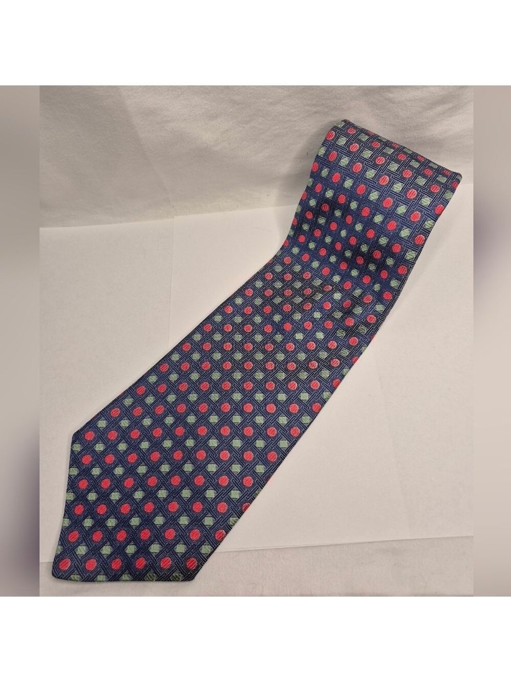 Tommy Hilfiger Blue, Red, and Green Geometric Patterned Tie